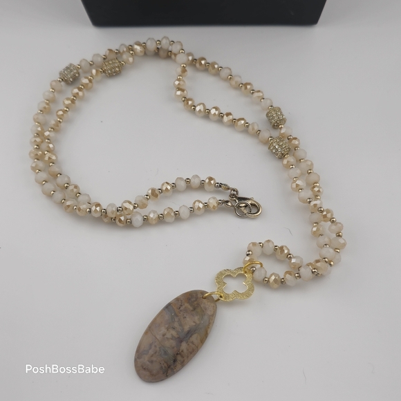 Handmade Crazy Lace Agate Pendant Necklace - Gold Accents, Natural Stone, 30" - Picture 8 of 16
